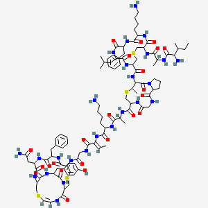 N-[1-[[6-amino-1-[[(Z)-1-[[2-[[(17Z)-4-(2-amino-2-oxoethyl)-7-benzyl-23-[(4-hydroxyphenyl)methyl]-3,6,9,15,21,24-hexaoxo-12,19-dithia-2,5,8,16,22,25-hexazabicyclo[12.6.5]pentacos-17-en-10-yl]amino]-2-oxoethyl]amino]-1-oxobut-2-en-2-yl]amino]-1-oxohexan-2-yl]amino]-1-oxopropan-2-yl]-3-[[12-(4-aminobutyl)-15-[2-[(2-amino-3-methylpentanoyl)amino]propanoylamino]-9-benzyl-6-(2-methylpropyl)-5,8,11,14-tetraoxo-1-thia-4,7,10,13-tetrazacyclohexadecane-3-carbonyl]amino]-4-methyl-2,9,12-trioxo-5-thia-1,8,11-triazabicyclo[11.3.0]hexadecane-7-carboxamide