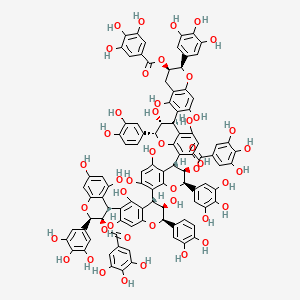 [(2R,3R)-6-[(2R,3R,4S)-2-(3,4-dihydroxyphenyl)-8-[(2R,3R,4S)-8-[(2R,3R,4R)-2-(3,4-dihydroxyphenyl)-6-[(2R,3R,4S)-5,7-dihydroxy-3-(3,4,5-trihydroxybenzoyl)oxy-2-(3,4,5-trihydroxyphenyl)-3,4-dihydro-2H-chromen-4-yl]-3,5,7-trihydroxy-3,4-dihydro-2H-chromen-4-yl]-5,7-dihydroxy-3-(3,4,5-trihydroxybenzoyl)oxy-2-(3,4,5-trihydroxyphenyl)-3,4-dihydro-2H-chromen-4-yl]-3,5,7-trihydroxy-3,4-dihydro-2H-chromen-4-yl]-5,7-dihydroxy-2-(3,4,5-trihydroxyphenyl)-3,4-dihydro-2H-chromen-3-yl] 3,4,5-trihydroxybenzoate