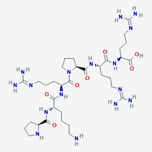 molecular formula C34H64N16O7 B12577095 L-Prolyl-L-lysyl-N~5~-(diaminomethylidene)-L-ornithyl-L-prolyl-N~5~-(diaminomethylidene)-L-ornithyl-N~5~-(diaminomethylidene)-L-ornithine CAS No. 583824-02-6