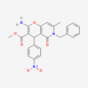 molecular formula C24H21N3O6 B12577136 methyl 2-amino-6-benzyl-7-methyl-4-(4-nitrophenyl)-5-oxo-4H-pyrano[3,2-c]pyridine-3-carboxylate 