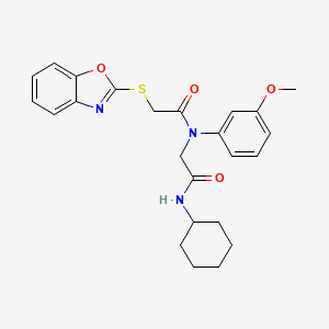 molecular formula C24H27N3O4S B12577766 Acetamide,2-(2-benzoxazolylthio)-N-[2-(cyclohexylamino)-2-oxoethyl]-N-(3-methoxyphenyl)- 