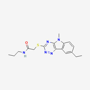 molecular formula C17H21N5OS B12577848 Acetamide,2-[(8-ethyl-5-methyl-5H-1,2,4-triazino[5,6-B]indol-3-YL)thio]-N-propyl- 