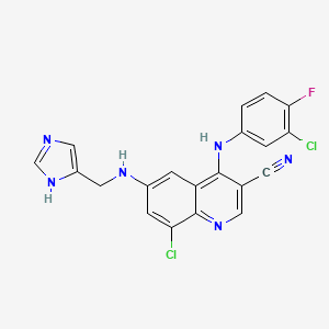 molecular formula C20H13Cl2FN6 B1257800 8-chloro-4-(3-chloro-4-fluoroanilino)-6-(1H-imidazol-5-ylmethylamino)-3-quinolinecarbonitrile 