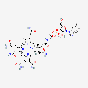 molecular formula C62H88CoN13O14P B1257802 cobalt(2+);[(2R,3S,4R,5S)-5-(5,6-dimethylbenzimidazol-1-yl)-4-hydroxy-2-(hydroxymethyl)oxolan-3-yl] [(2R)-1-[3-[(1R,2R,3R,4Z,7S,9Z,12S,13S,14Z,17S,18S,19R)-2,13,18-tris(2-amino-2-oxoethyl)-7,12,17-tris(3-amino-3-oxopropyl)-3,5,8,8,13,15,18,19-octamethyl-2,7,12,17-tetrahydro-1H-corrin-21-id-3-yl]propanoylamino]propan-2-yl] phosphate 