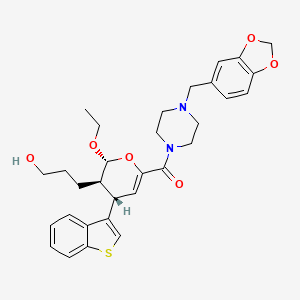 [4-(1,3-benzodioxol-5-ylmethyl)-1-piperazinyl]-[(2R,3R,4S)-4-(1-benzothiophen-3-yl)-2-ethoxy-3-(3-hydroxypropyl)-3,4-dihydro-2H-pyran-6-yl]methanone