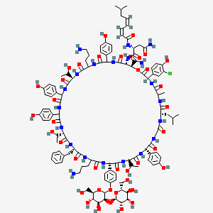 molecular formula C119H154ClN21O40 B1257917 (2R)-N-[(9S,15S,18R,21S,27S,30S,39R,48R,49S)-24,42-bis(3-aminopropyl)-27-benzyl-49-carbamoyl-3-(3-chloro-4-hydroxyphenyl)-21-[4-[(3S,4S,5S,6R)-4,5-dihydroxy-6-(hydroxymethyl)-3-[(2R,3S,4S,5S,6R)-3,4,5-trihydroxy-6-(hydroxymethyl)oxan-2-yl]oxyoxan-2-yl]oxyphenyl]-18,30,39-tris(1-hydroxyethyl)-15,33,36,45-tetrakis(4-hydroxyphenyl)-6-methyl-9-(2-methylpropyl)-2,5,8,11,14,17,20,23,26,29,32,35,38,41,44,47-hexadecaoxo-1-oxa-4,7,10,13,16,19,22,25,28,31,34,37,40,43,46-pentadecazacyclononatetracont-48-yl]-2-[[(2Z,4Z)-7-methylocta-2,4-dienoyl]amino]butanediamide 