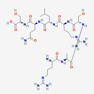 molecular formula C32H60N14O11 B12579612 N~5~-(Diaminomethylidene)-L-ornithyl-L-alanyl-L-seryl-N~5~-(diaminomethylidene)-L-ornithyl-L-leucyl-L-glutaminyl-L-serine CAS No. 343260-97-9
