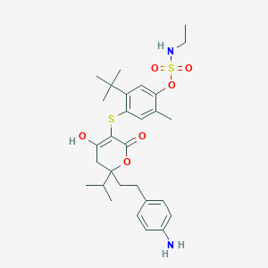 molecular formula C29H40N2O6S2 B12580133 [4-[[2-[2-(4-aminophenyl)ethyl]-4-hydroxy-2-isopropyl-6-oxo-3H-pyran-5-yl]sulfanyl]-5-tert-butyl-2-methyl-phenyl] N-ethylsulfamate CAS No. 263843-06-7