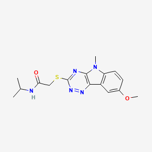 molecular formula C16H19N5O2S B12580134 Acetamide,2-[(8-methoxy-5-methyl-5H-1,2,4-triazino[5,6-B]indol-3-YL)thio]-N-(isopropyl)- 