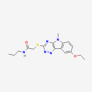 molecular formula C17H21N5O2S B12580287 Acetamide,2-[(8-ethoxy-5-methyl-5H-1,2,4-triazino[5,6-B]indol-3-YL)thio]-N-propyl- 