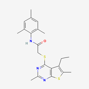 molecular formula C21H25N3OS2 B12580293 Acetamide,2-[(5-ethyl-2,6-dimethylthieno[2,3-D]pyrimidin-4-YL)thio]-N-(2,4,6-trimethylphenyl)- 
