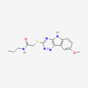 molecular formula C15H17N5O2S B12581012 Acetamide,2-[(8-methoxy-2H-1,2,4-triazino[5,6-B]indol-3-YL)thio]-N-propyl- 