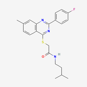 molecular formula C22H24FN3OS B12581304 2-{[2-(4-Fluorophenyl)-7-methyl-4-quinazolinyl]sulfanyl}-N-(3-methylbutyl)acetamide 