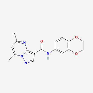 molecular formula C17H16N4O3 B1258140 N-(2,3-dihydro-1,4-benzodioxin-6-yl)-5,7-dimethyl-3-pyrazolo[1,5-a]pyrimidinecarboxamide 