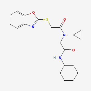 molecular formula C20H25N3O3S B12581440 Acetamide,2-(2-benzoxazolylthio)-N-[2-(cyclohexylamino)-2-oxoethyl]-N-cyclopropyl- 