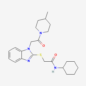 molecular formula C23H32N4O2S B12581498 N-Cyclohexyl-2-({1-[2-(4-methyl-1-piperidinyl)-2-oxoethyl]-1H-benzimidazol-2-yl}sulfanyl)acetamide 