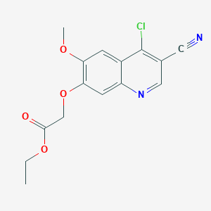 molecular formula C15H13ClN2O4 B12581690 Acetic acid, 2-[(4-chloro-3-cyano-6-methoxy-7-quinolinyl)oxy]-, ethyl ester 