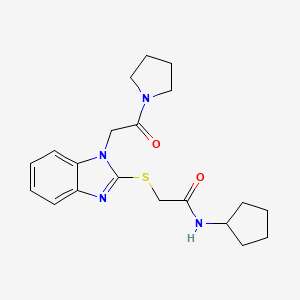 molecular formula C20H26N4O2S B12581874 N-Cyclopentyl-2-({1-[2-oxo-2-(1-pyrrolidinyl)ethyl]-1H-benzimidazol-2-yl}sulfanyl)acetamide 