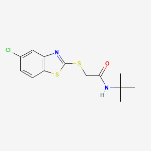 molecular formula C13H15ClN2OS2 B12582115 Acetamide,2-[(5-chloro-2-benzothiazolyl)thio]-N-(tert-butyl)- 