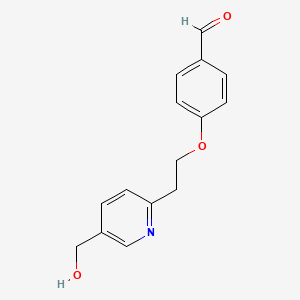 molecular formula C15H15NO3 B12582274 Benzaldehyde, 4-[2-[5-(hydroxymethyl)-2-pyridinyl]ethoxy]- CAS No. 184766-83-4