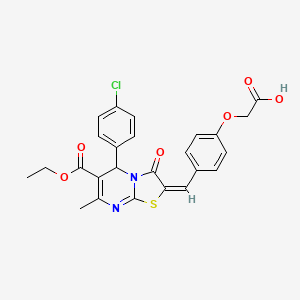 molecular formula C25H21ClN2O6S B1258248 (4-{(E)-[5-(4-chlorophenyl)-6-(ethoxycarbonyl)-7-methyl-3-oxo-5H-[1,3]thiazolo[3,2-a]pyrimidin-2(3H)-ylidene]methyl}phenoxy)acetic acid 