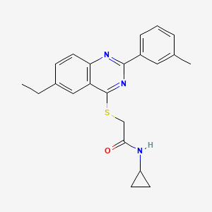 molecular formula C22H23N3OS B12582792 N-Cyclopropyl-2-{[6-ethyl-2-(3-methylphenyl)-4-quinazolinyl]sulfanyl}acetamide 