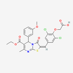 2-[2,6-dichloro-4-[(E)-[6-ethoxycarbonyl-5-(3-methoxyphenyl)-7-methyl-3-oxo-5H-[1,3]thiazolo[3,2-a]pyrimidin-2-ylidene]methyl]phenoxy]acetic acid