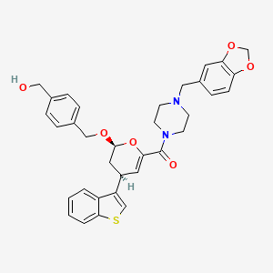 molecular formula C34H34N2O6S B1258422 [4-(1,3-benzodioxol-5-ylmethyl)-1-piperazinyl]-[(2S,4S)-4-(1-benzothiophen-3-yl)-2-[[4-(hydroxymethyl)phenyl]methoxy]-3,4-dihydro-2H-pyran-6-yl]methanone 