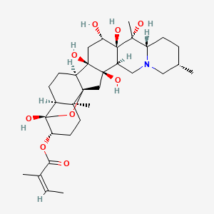 molecular formula C32H49NO9 B1258433 [(1R,2S,6S,9S,10R,11S,12S,14R,15S,18S,19S,22S,23S,25S)-1,10,11,12,14,23-hexahydroxy-6,10,19-trimethyl-24-oxa-4-azaheptacyclo[12.12.0.02,11.04,9.015,25.018,23.019,25]hexacosan-22-yl] (Z)-2-methylbut-2-enoate 