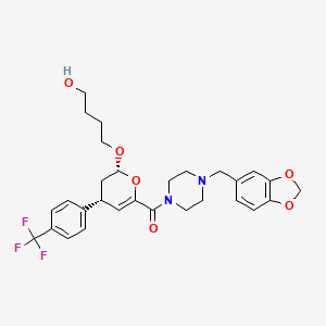 molecular formula C29H33F3N2O6 B1258463 [4-(1,3-benzodioxol-5-ylmethyl)-1-piperazinyl]-[(2R,4R)-2-(4-hydroxybutoxy)-4-[4-(trifluoromethyl)phenyl]-3,4-dihydro-2H-pyran-6-yl]methanone 