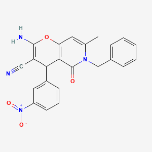 molecular formula C23H18N4O4 B12585169 2-amino-6-benzyl-7-methyl-4-(3-nitrophenyl)-5-oxo-5,6-dihydro-4H-pyrano[3,2-c]pyridine-3-carbonitrile 
