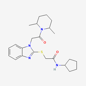 molecular formula C23H32N4O2S B12585426 N-Cyclopentyl-2-({1-[2-(2,6-dimethyl-1-piperidinyl)-2-oxoethyl]-1H-benzimidazol-2-yl}sulfanyl)acetamide 