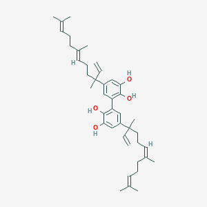 molecular formula C42H58O4 B125864 3-[2,3-Dihydroxy-5-[(6E)-3,7,11-trimethyldodeca-1,6,10-trien-3-yl]phenyl]-5-[(6Z)-3,7,11-trimethyldodeca-1,6,10-trien-3-yl]benzene-1,2-diol CAS No. 140872-94-2