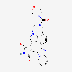 molecular formula C27H24N6O4 B12586414 Pyrrolo[3,2,1-jk][1,4]benzodiazepine, 7-(2,5-dihydro-4-imidazo[1,2-a]pyridin-3-yl-2,5-dioxo-1H-pyrrol-3-yl)-1,2,3,4-tetrahydro-2-(4-morpholinylcarbonyl)-(9CI) 