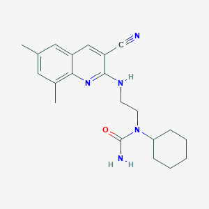 molecular formula C21H27N5O B12587070 N-{2-[(3-Cyano-6,8-dimethylquinolin-2-yl)amino]ethyl}-N-cyclohexylurea CAS No. 606105-65-1