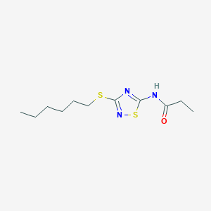 molecular formula C11H19N3OS2 B12587138 Propanamide, N-[3-(hexylthio)-1,2,4-thiadiazol-5-yl]- CAS No. 332413-11-3