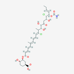 molecular formula C33H45Cl2NO11 B1258719 (1S)-3beta-(19-Carbamoyloxy-11,18-dichloro-13,14,17-trihydroxy-6,12-dimethyl-1,15-dioxo-2,4,6,8,10,20-tricosahexenyloxy)-4beta-hydroxycyclohexane-1alpha-carboxylic acid 