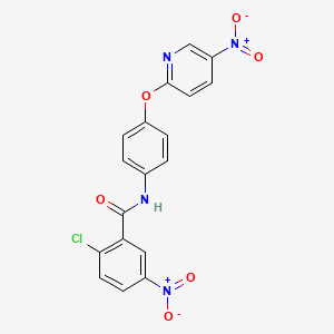 molecular formula C18H11ClN4O6 B12587503 Benzamide, 2-chloro-5-nitro-N-[4-[(5-nitro-2-pyridinyl)oxy]phenyl]- CAS No. 647852-97-9
