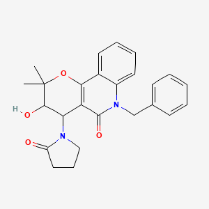 molecular formula C25H26N2O4 B1258812 6-Benzyl-3-hydroxy-2,2-dimethyl-4-(2-oxopyrrolidin-1-yl)-3,4-dihydropyrano[3,2-c]quinolin-5-one 