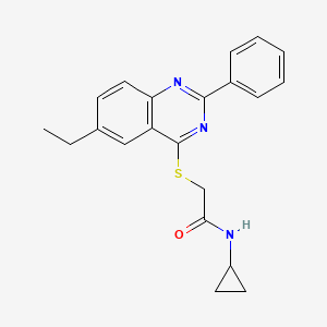molecular formula C21H21N3OS B12588474 N-Cyclopropyl-2-[(6-ethyl-2-phenyl-4-quinazolinyl)sulfanyl]acetamide 