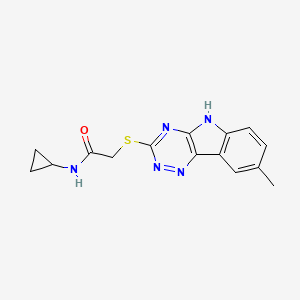 molecular formula C15H15N5OS B12588968 Acetamide,N-cyclopropyl-2-[(8-methyl-2H-1,2,4-triazino[5,6-B]indol-3-YL)thio]- 