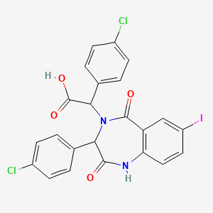 molecular formula C23H15Cl2IN2O4 B12589183 2-(4-Chlorophenyl)-2-[3-(4-chlorophenyl)-7-iodo-2,5-dioxo-1,3-dihydro-1,4-benzodiazepin-4-yl]acetic acid 