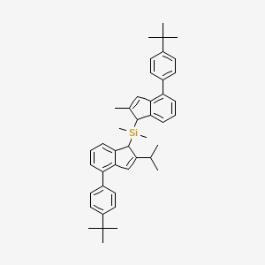 molecular formula C44H52Si B12589211 [4-(4-tert-butylphenyl)-2-methyl-1H-inden-1-yl]-[4-(4-tert-butylphenyl)-2-propan-2-yl-1H-inden-1-yl]-dimethylsilane CAS No. 348168-05-8