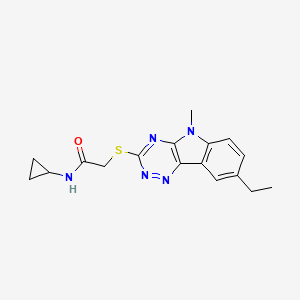 molecular formula C17H19N5OS B12589253 Acetamide,N-cyclopropyl-2-[(8-ethyl-5-methyl-5H-1,2,4-triazino[5,6-B]indol-3-YL)thio]- 
