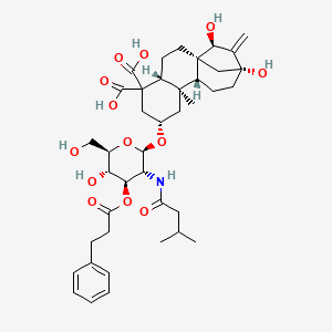 (1S,4R,7S,9R,10R,13R,15R)-13,15-dihydroxy-7-[(2R,3R,4R,5S,6R)-5-hydroxy-6-(hydroxymethyl)-3-(3-methylbutanoylamino)-4-(3-phenylpropanoyloxy)oxan-2-yl]oxy-9-methyl-14-methylidenetetracyclo[11.2.1.01,10.04,9]hexadecane-5,5-dicarboxylic acid