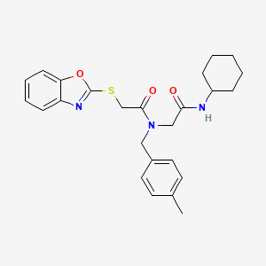 molecular formula C25H29N3O3S B12589448 Acetamide,2-(2-benzoxazolylthio)-N-[2-(cyclohexylamino)-2-oxoethyl]-N-[(4-methylphenyl)methyl]- 