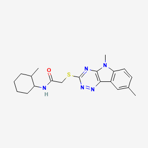 molecular formula C20H25N5OS B12589868 Acetamide,2-[(5,8-dimethyl-5H-1,2,4-triazino[5,6-B]indol-3-YL)thio]-N-(2-methylcyclohexyl)- 