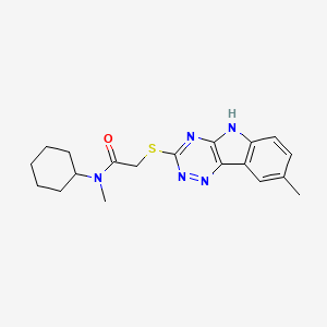 molecular formula C19H23N5OS B12589930 N-cyclohexyl-N-methyl-2-[(8-methyl-5H-[1,2,4]triazino[5,6-b]indol-3-yl)sulfanyl]acetamide 