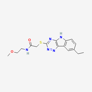 molecular formula C16H19N5O2S B12590145 Acetamide,2-[(8-ethyl-2H-1,2,4-triazino[5,6-B]indol-3-YL)thio]-N-(2-methoxyethyl)- 