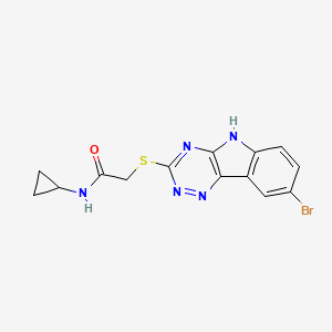 molecular formula C14H12BrN5OS B12590392 Acetamide,2-[(8-bromo-2H-1,2,4-triazino[5,6-B]indol-3-YL)thio]-N-cyclopropyl- 